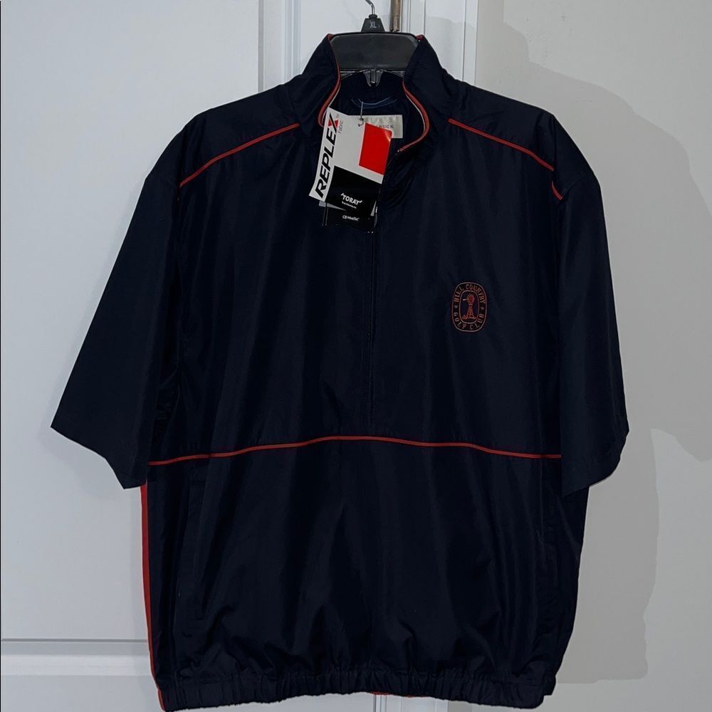 New Cutter & Buck Waterproof Hill Country Golf Club Blue Red SS Rain Jacket M